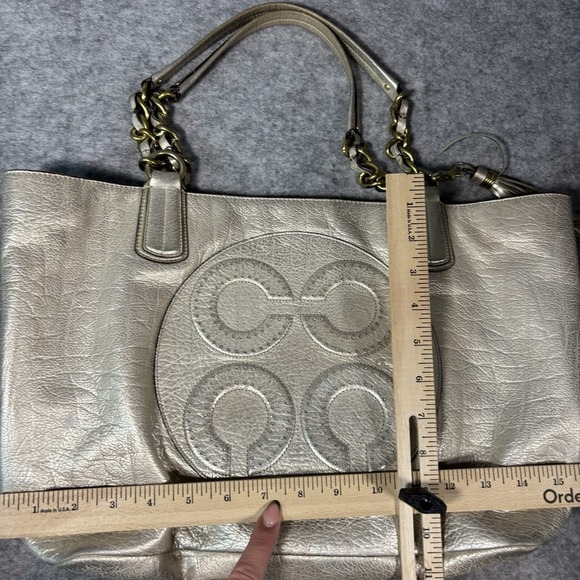 Coach Colette Gold Leather Op Art Logo Tote - Picture 4 of 6